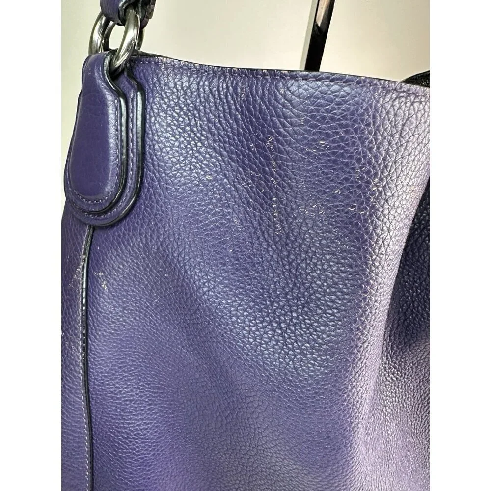 Vtg Coach Turnlock Edie Dark Purple Pebble Leather Shoulder Bag